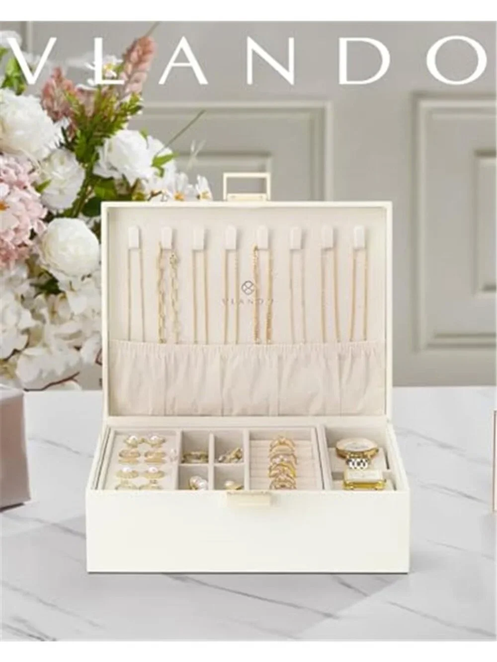 Large Jewelry Box Organizer 2 Layer Storage Case Necklace Earring Ring Bracelet